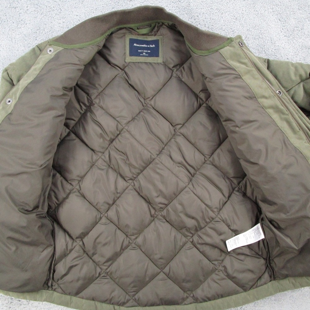 Abercrombie Fitch Mens Quilted Bomber Jacket Olive Green XS Full Zip Snap Front - Picture 5 of 11